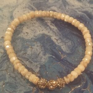 Elegant Cream Beaded Bracelet With Natural Stones And 3 Sparkling Pave Beads